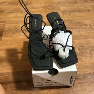 Aldo black scrappy sandal heels